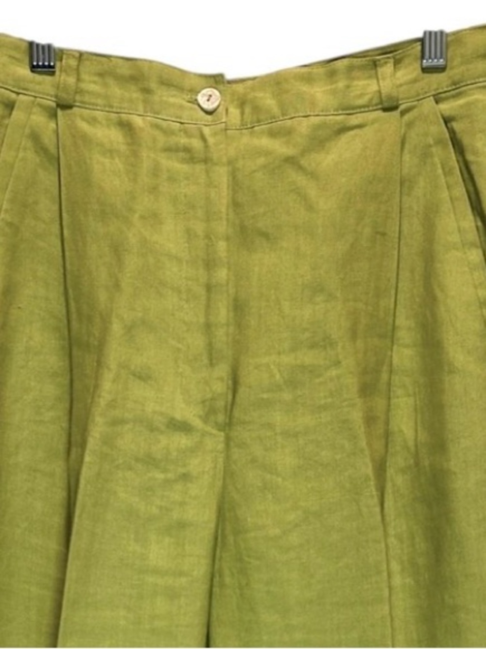VTG Larry Levine Chartreuse Linen Suit, Cropped Jacket, Wide Leg Pants - Size 12 - Picture 11 of 11